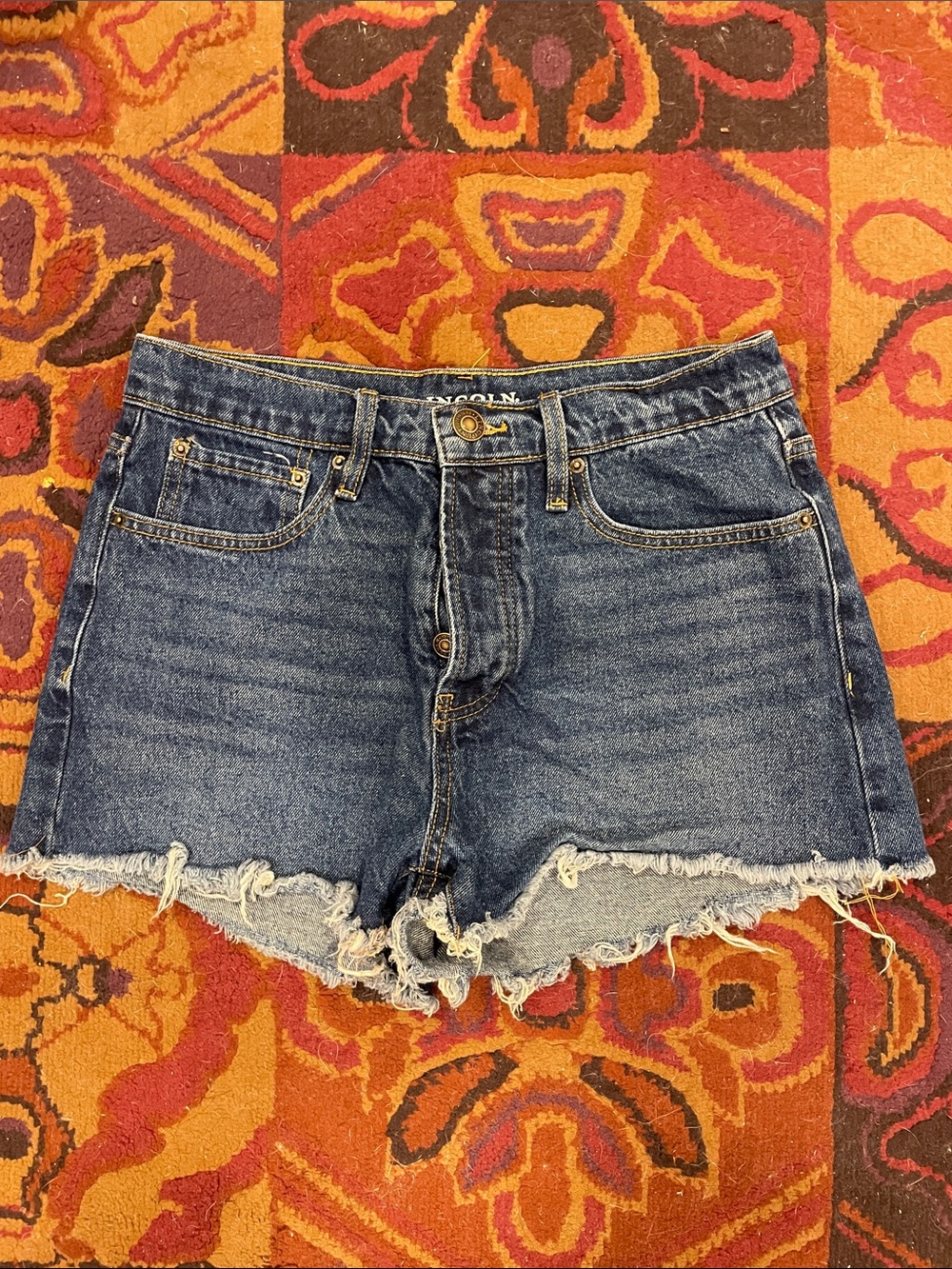 Lincoln High-Rise Frayed Hem Denim Shorts - Blue